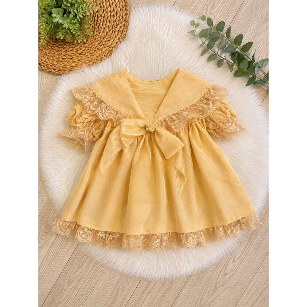 Vintage 2T Sailor Lace Bow Dress Made in USA Heirloom I'm Wearing Klotz